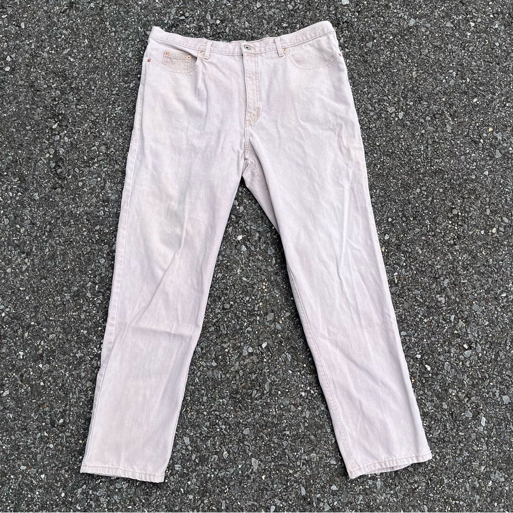 VTG Guess Men's 40 x 30 Triangle Pocket Logo 2 Button Tan Denim Baggy Jeans Y2k